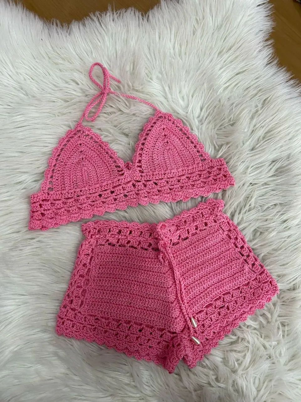 Conjunto de biquíni Crochê Rosa - Foto 2