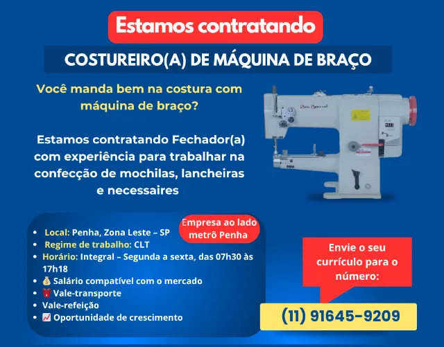 Costureira - Máquina de Braço (Fechadora de Mochilas)