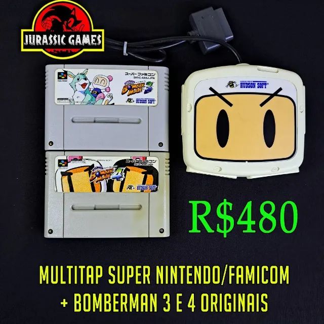 Multitap Super Nintendo Famicom + Bomberman 3 e 4 - Snes. Joguee com 5 Players