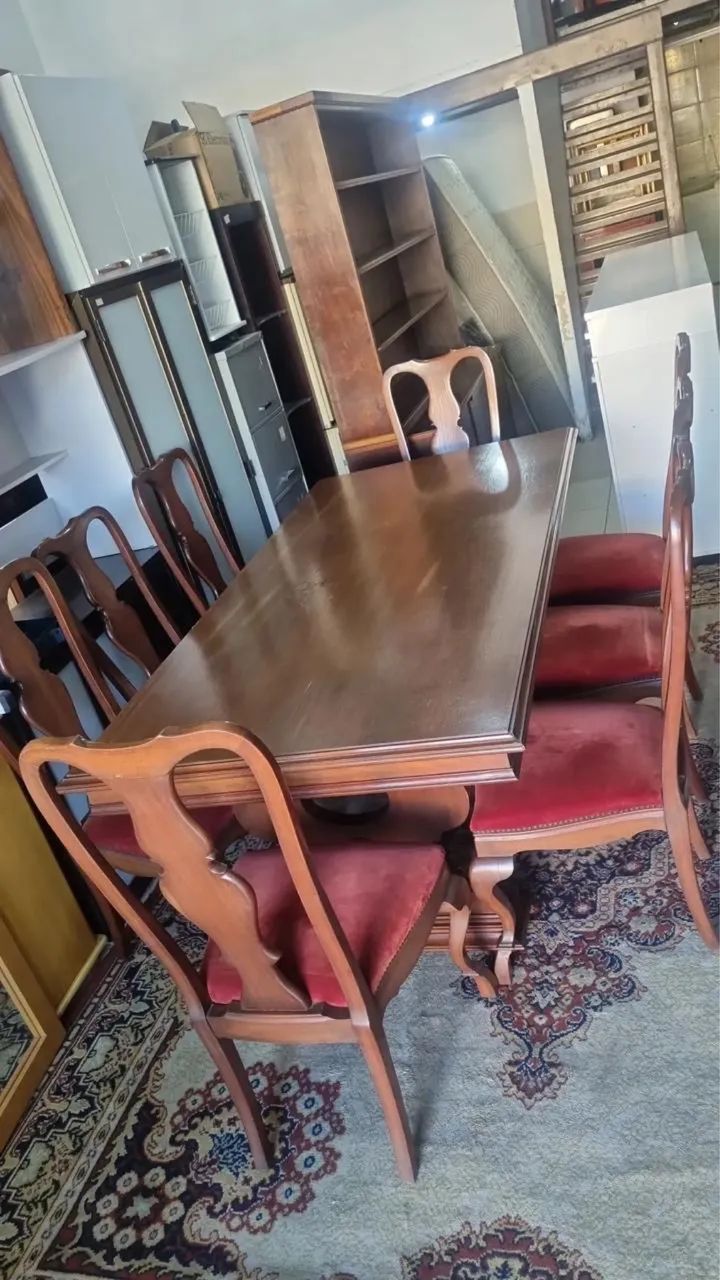Mesa antiga colonial madeira maciça 8 cadeiras 64220715973762120