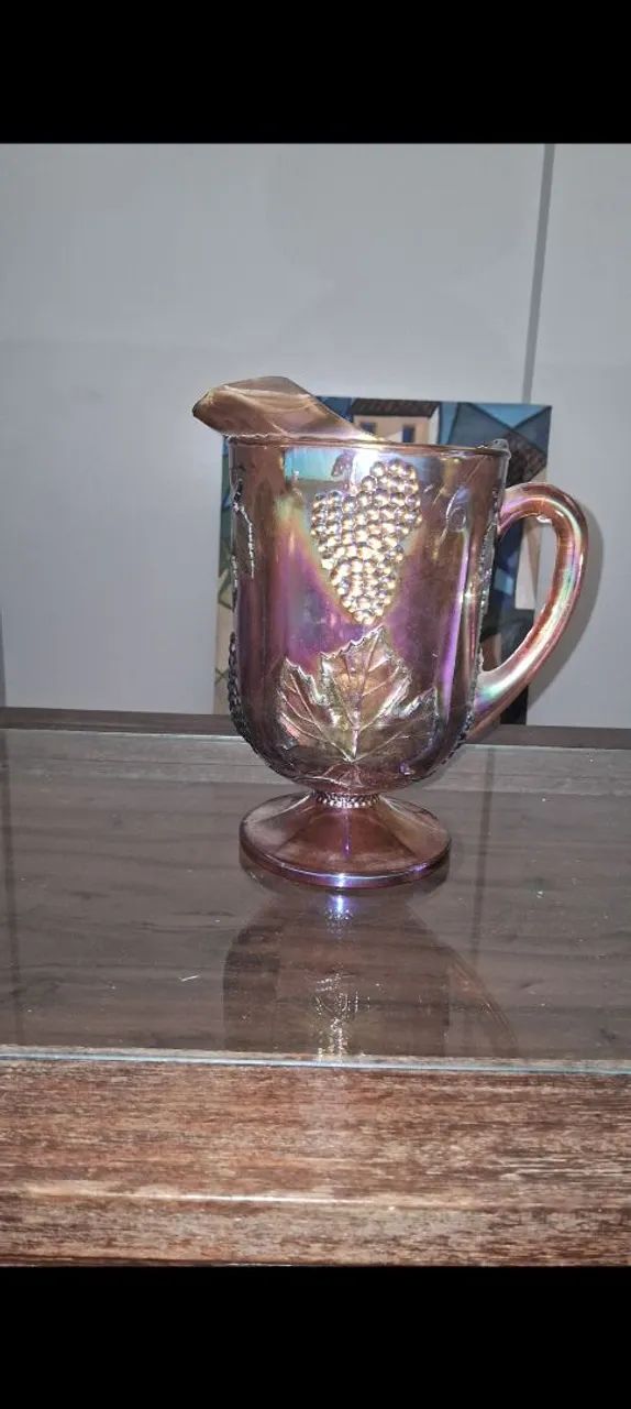 Raro Jarro de vidro iridescência âmbar Carnaval colheita padrão uva - Foto 3