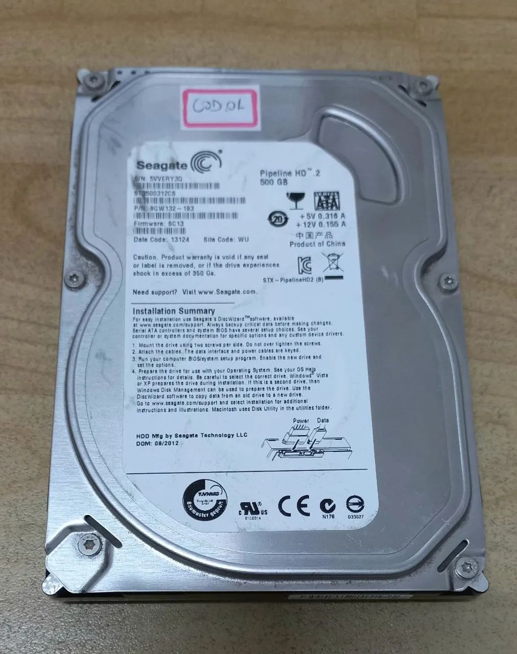 (Cod.01) Disco Rígido Interno Seagate Pipeline HD  ST3500312CS 500GB