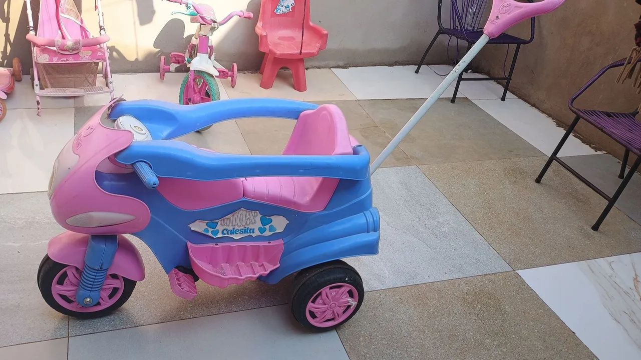 Motocicleta Infantil Rosa e Azul - Foto 3