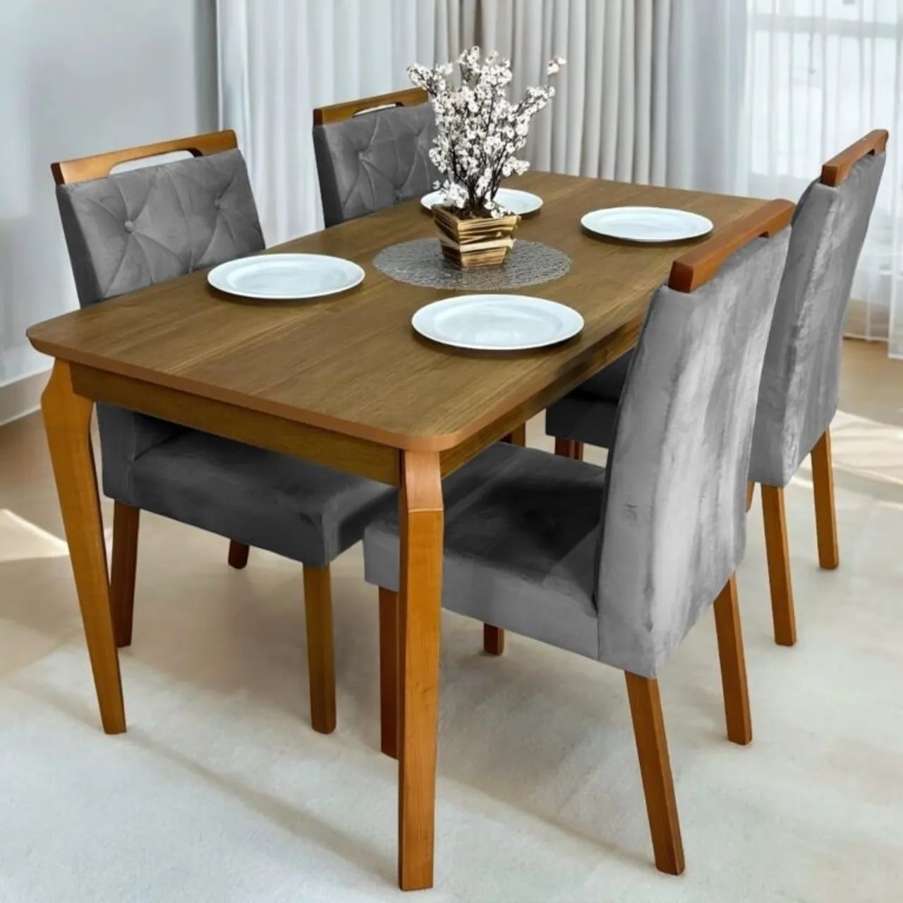 Mesa de Jantar Moderna 4 Cadeiras Dorah tt76 - Foto 2