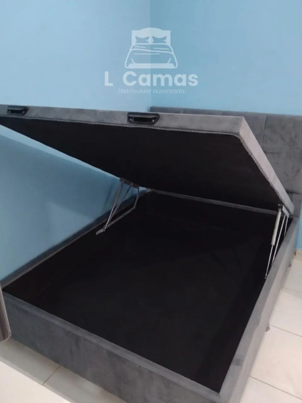 Baú casal cinza suede camurça 