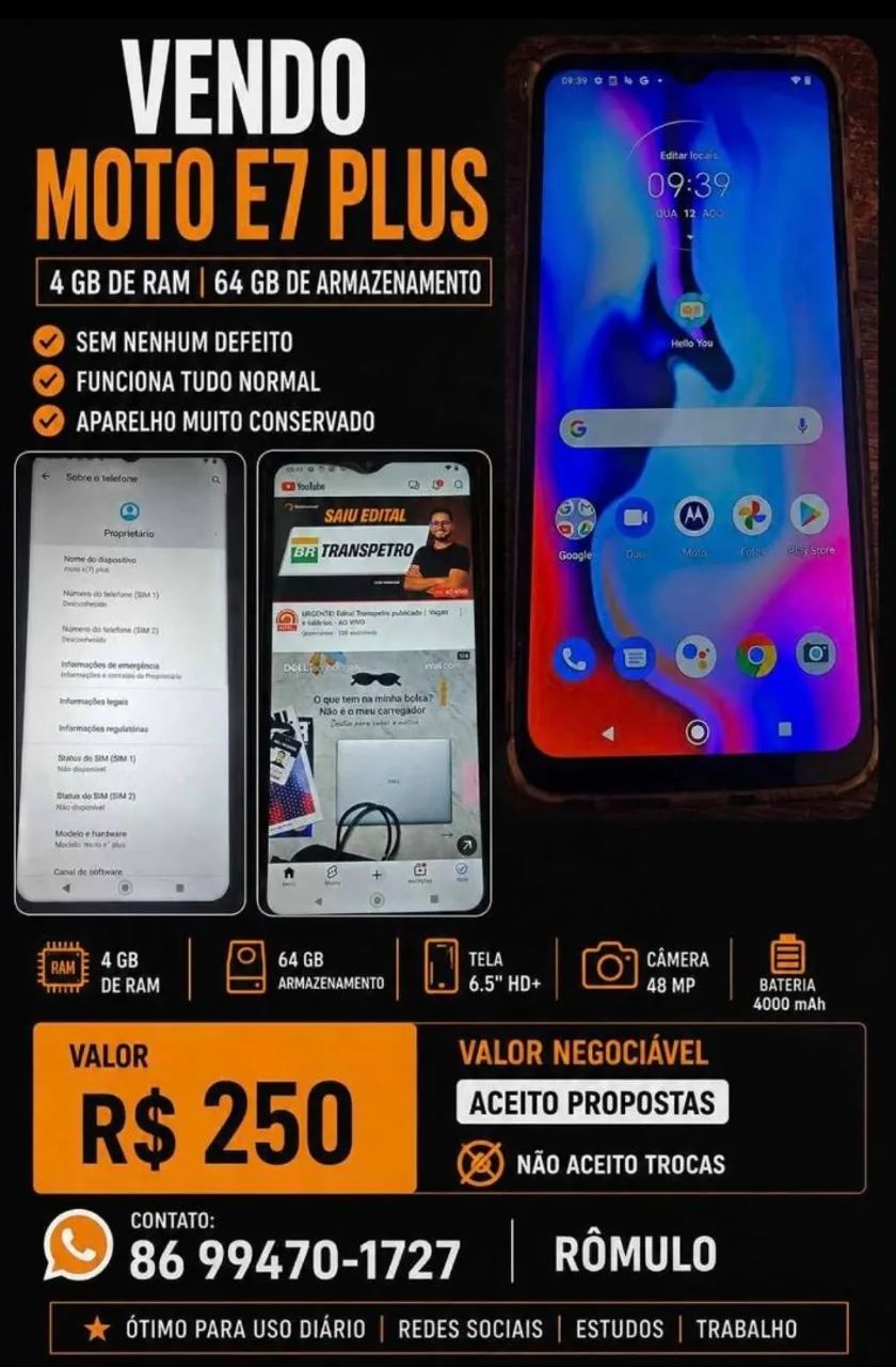 Celular, moto e7 plus negociável 