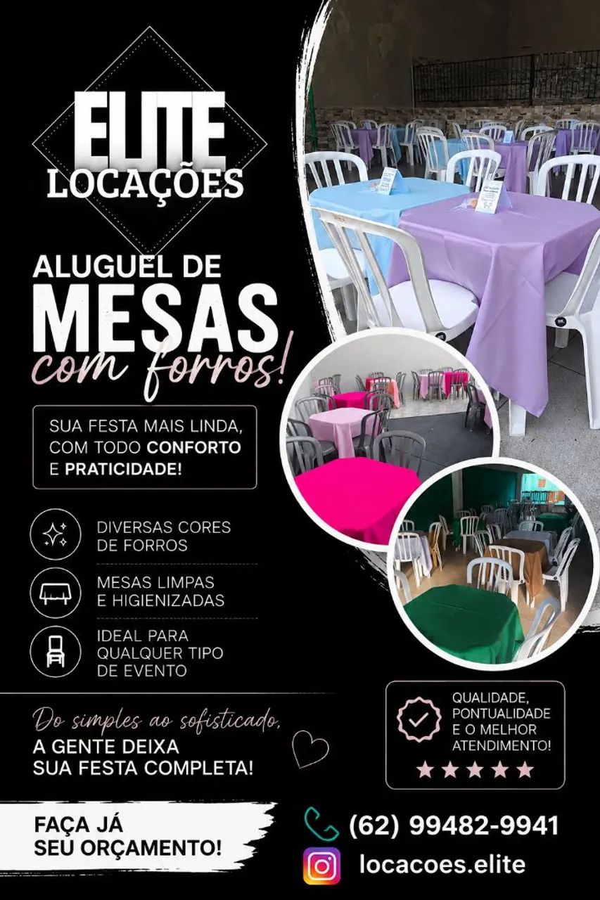 Locação de mesas com forros 