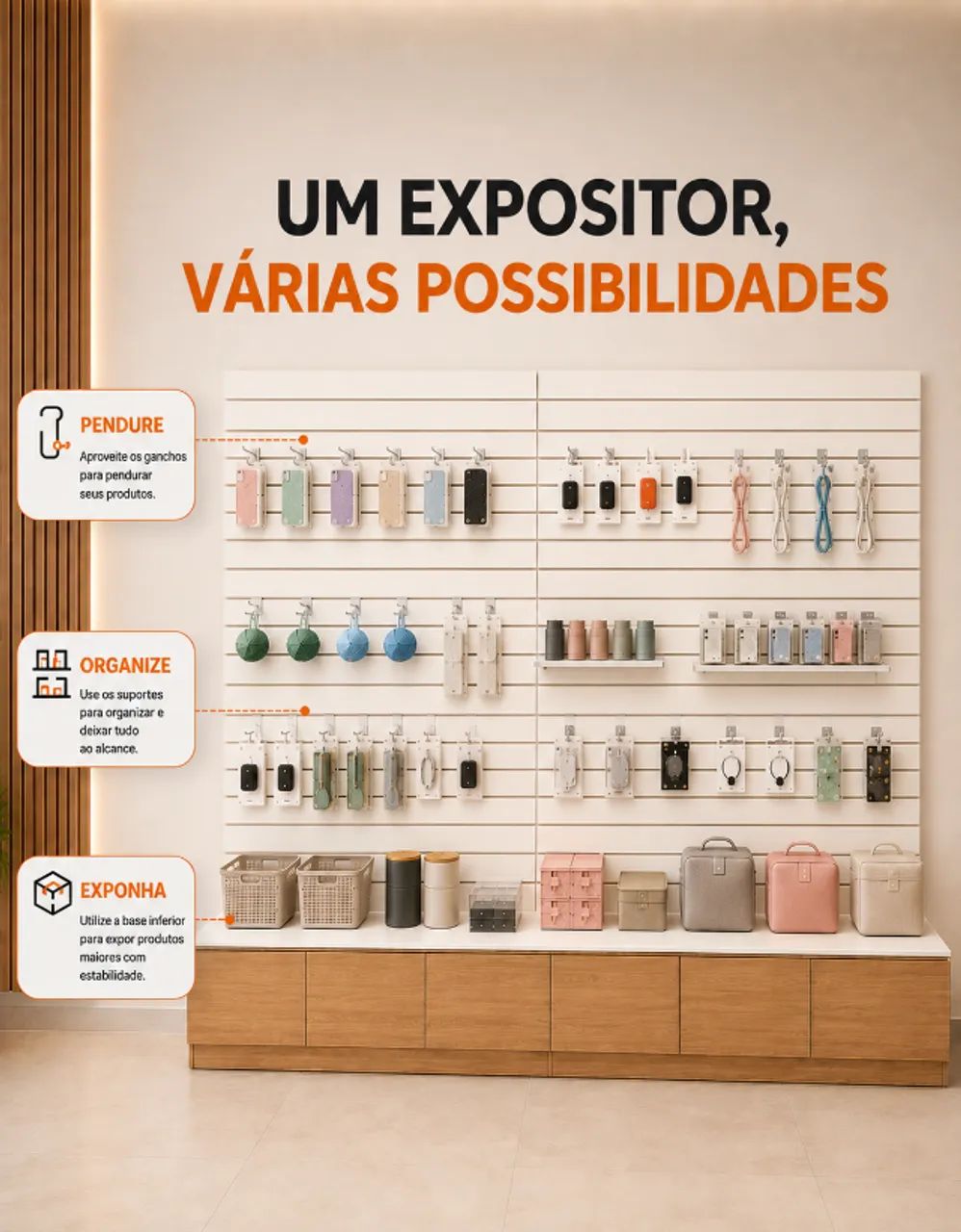 Expositor para Loja em MDF com Painel Canelado + Ganchos - Foto 5