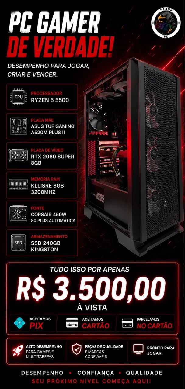 Pc Ryzen 5 5500 com Rtx 2060 super 8gb