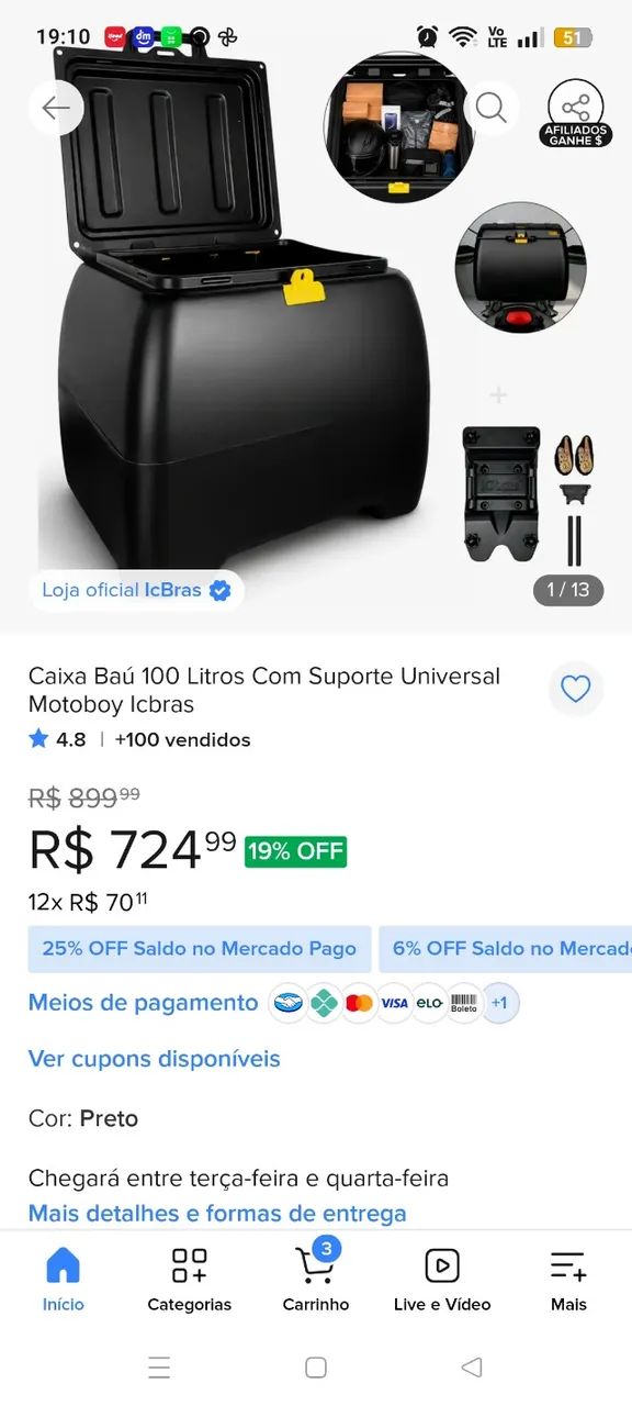 Bau para moto com suporte  - Foto 2