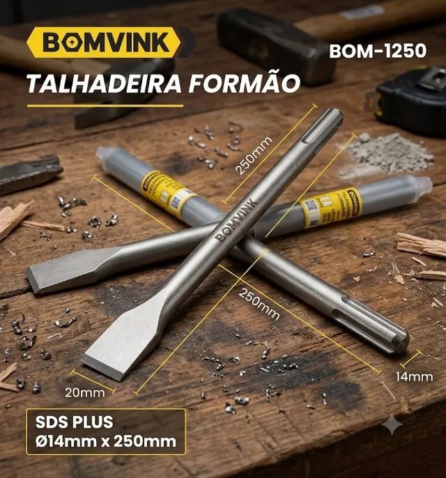 talhadeira formão sds plus 14mm x 250mm x 20mm larga bomvink bom-1250 2