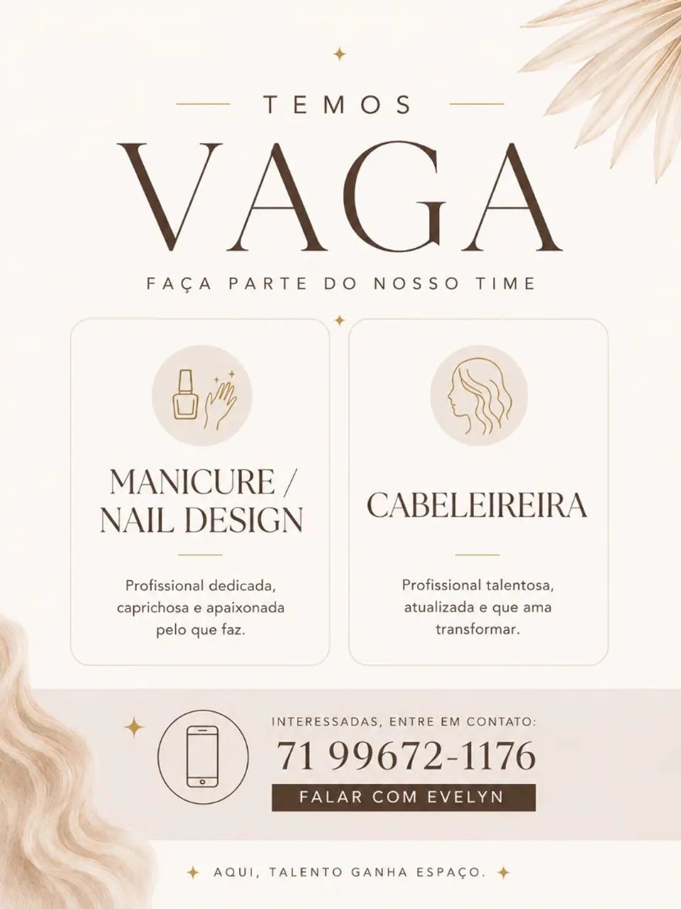 Vaga Manicure e Cabeleireira
