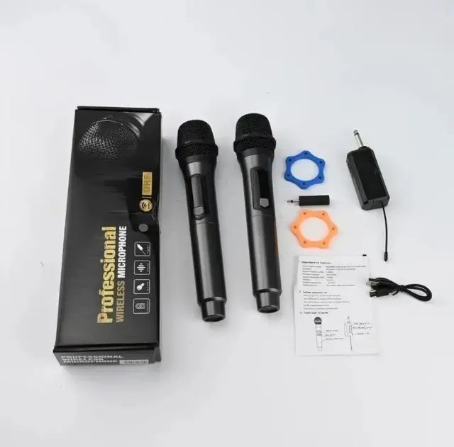 Microfone Sem Fio Profissional UHF Marisa com 2 Microfones + Receptor Recarregável 