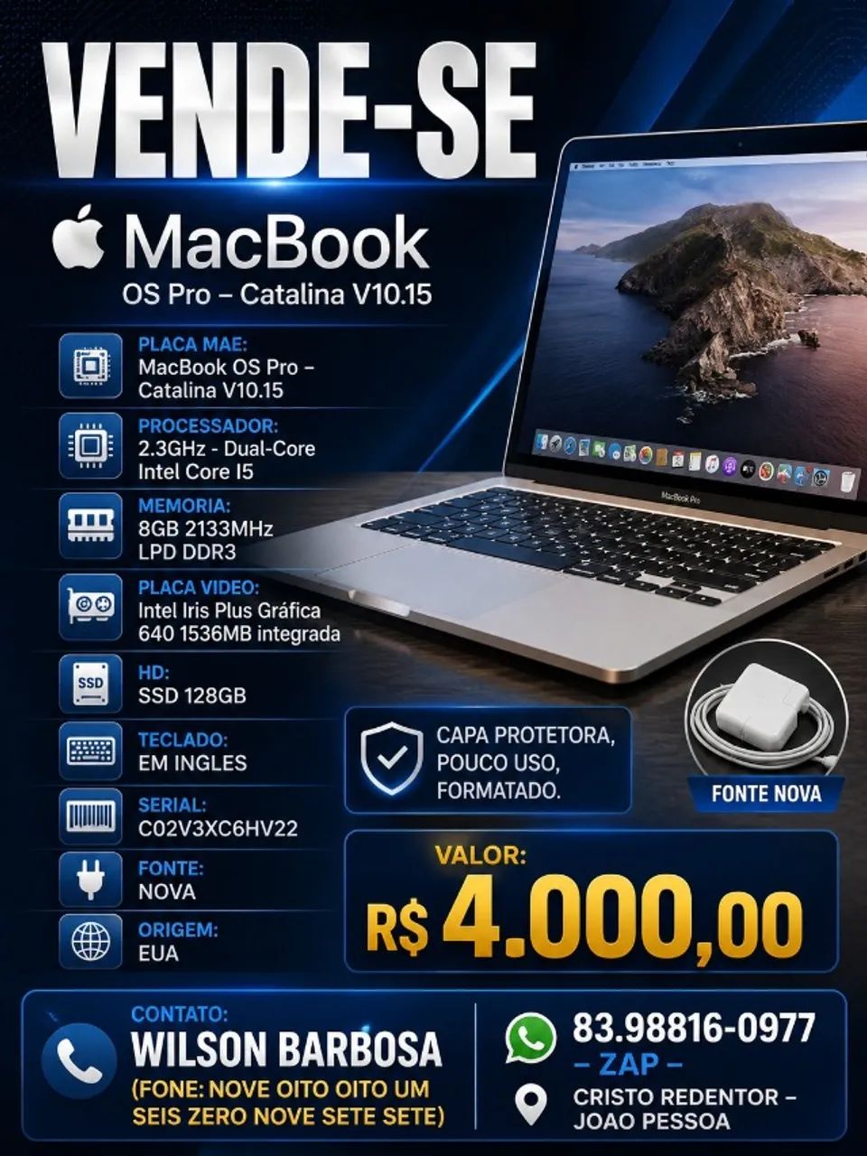 VENDE-SE MAKBOOK OS Pro V10.15 