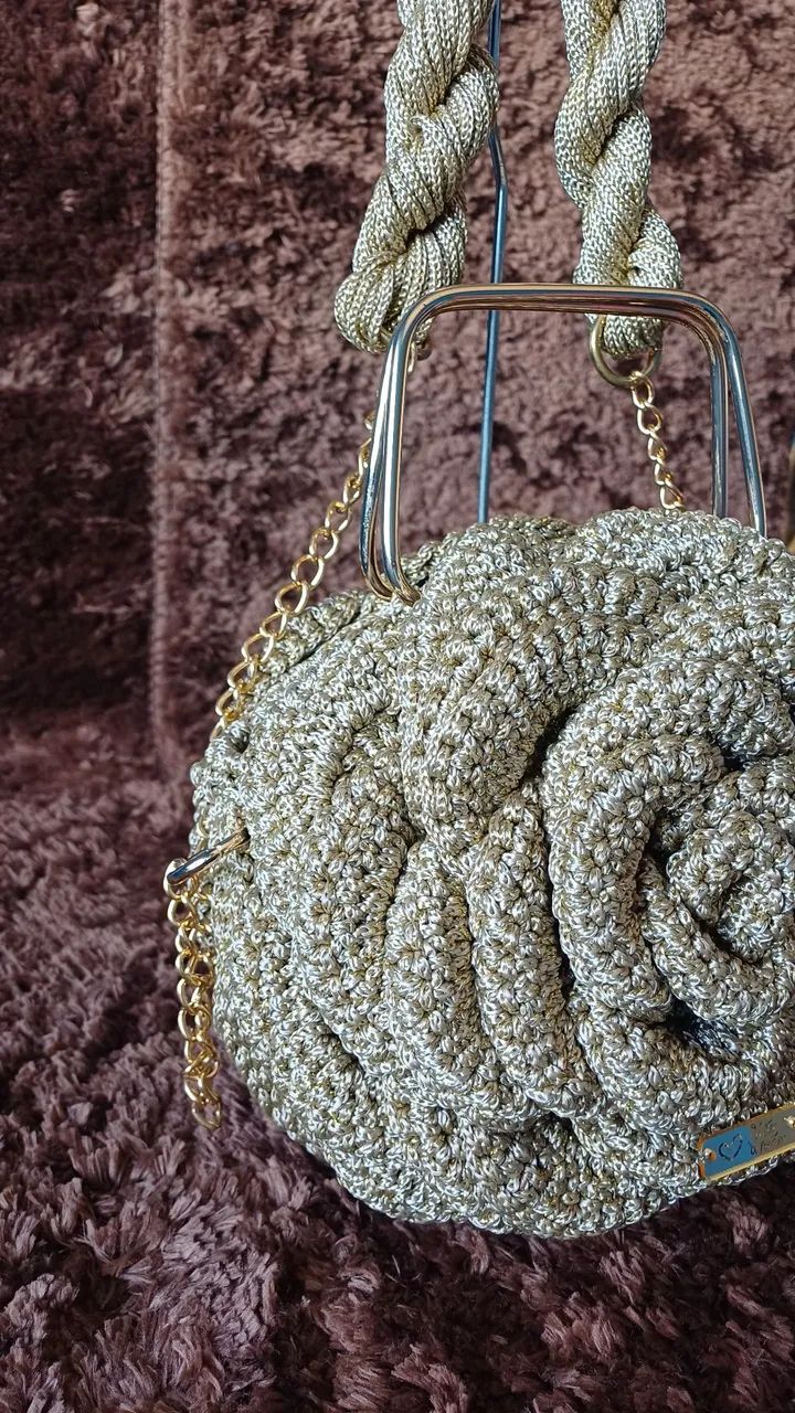 Bolsa Camélia de Crochê Mega Rosa  - Foto 6