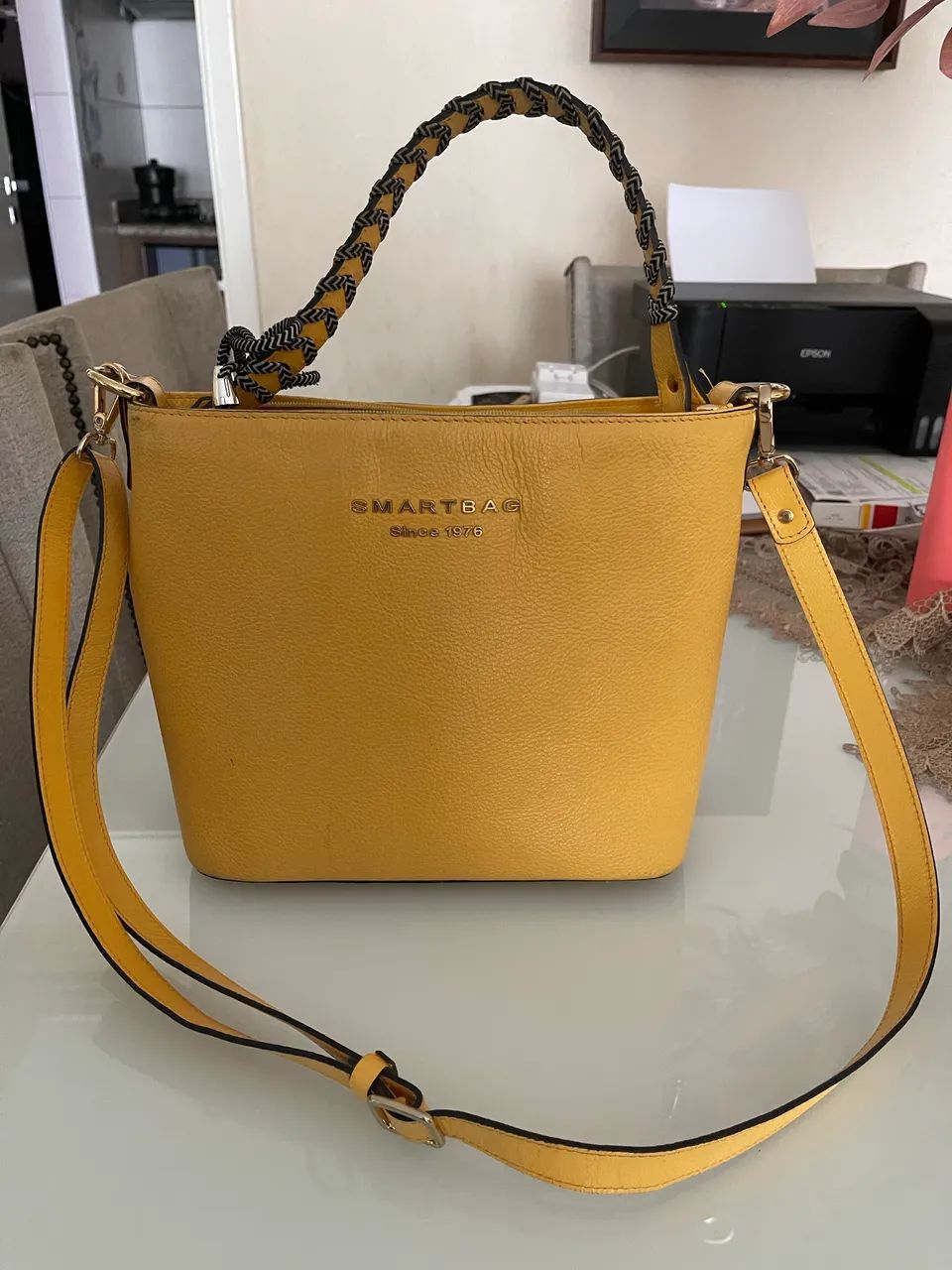 Bolsa Smartberg  amarela em couro  - Foto 2