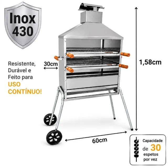Churrasqueira Carrinho p/ ESPETINHO churrasqueira com 2 Grelhas - INOX - Foto 4