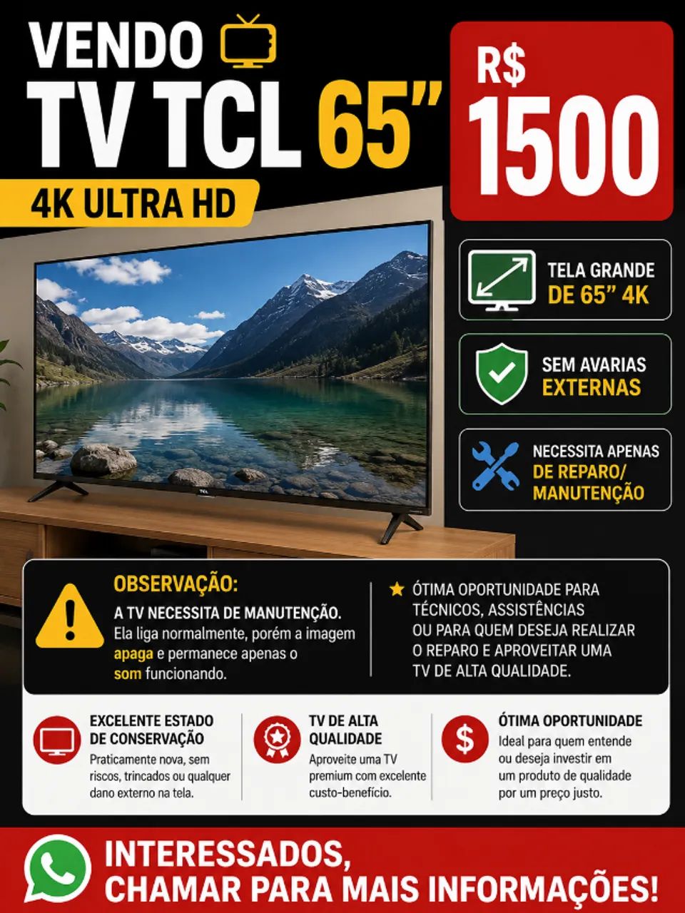 TV TCL 65 4K POLEGADAS PARA TIRAR PEÇA