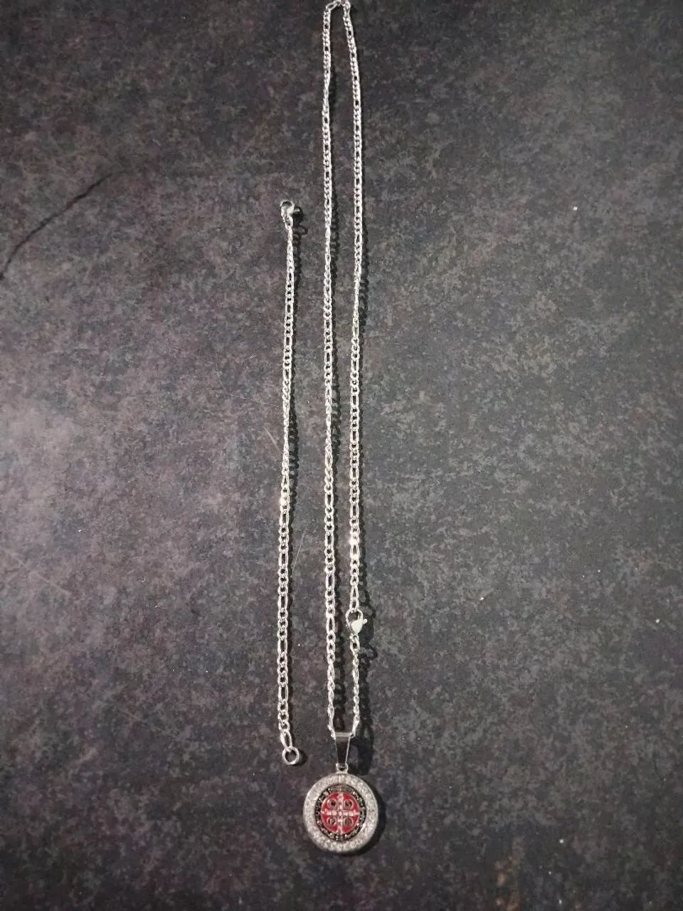 Kit corrente, pulseira e pinjente aço inox 