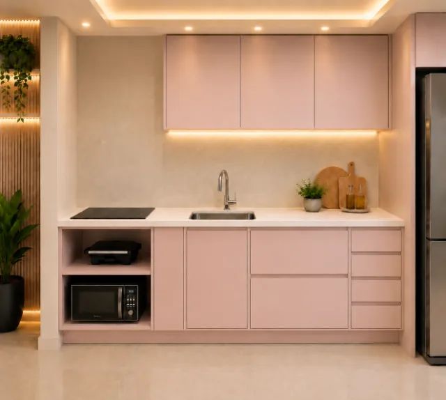 Cozinha S.07-03 - MDF 100% com Bancada em Quartzo Branco Zeus