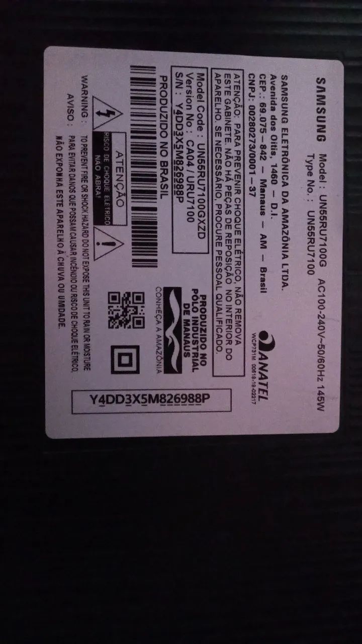 TV Samsung 55 polegadas com defeito