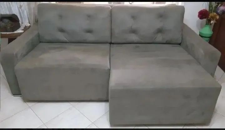 Sofá 4 Lugares Tecido Suede Molas Bonnel Assento Retrátil Cinza Escuro com Almofadas - Foto 3