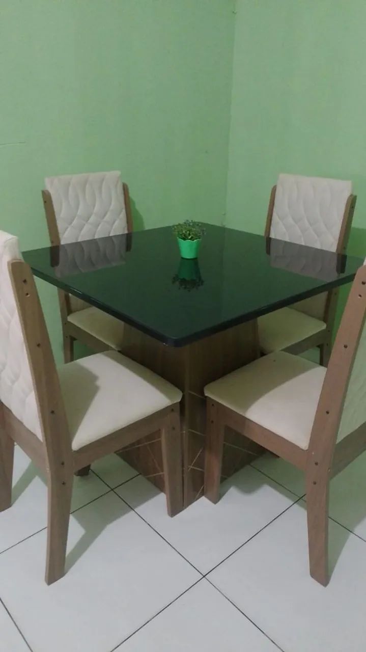 Glass-Top Dining Table with 4 Chairs