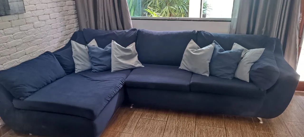 Sofá de Canto Azul Marinho - Grande, Confortável e Moderno