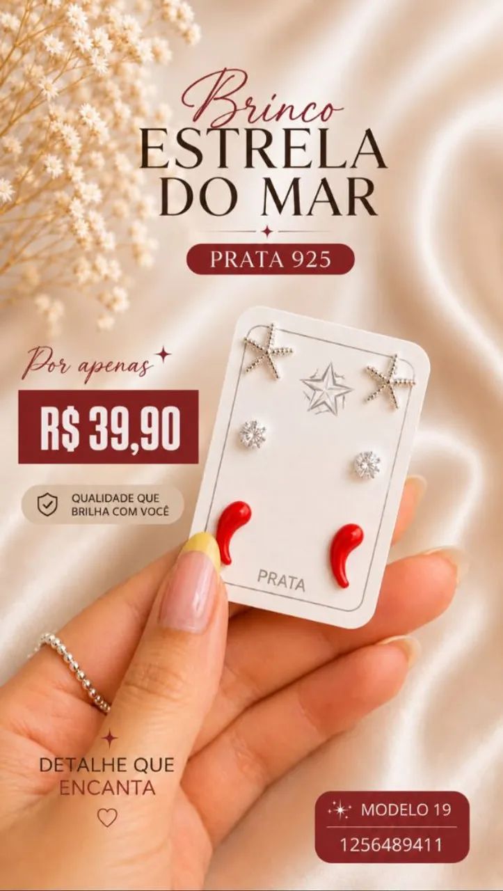 Trio de Brincos Estrela do Mar Prata 925