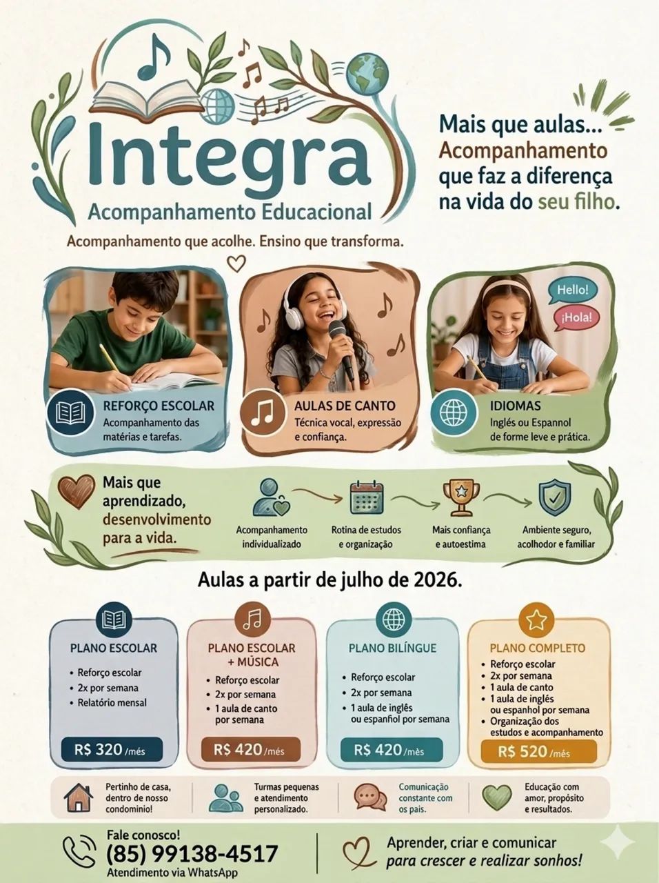 Reforço Escolar, Idiomas e Canto | Atendimento Personalizado