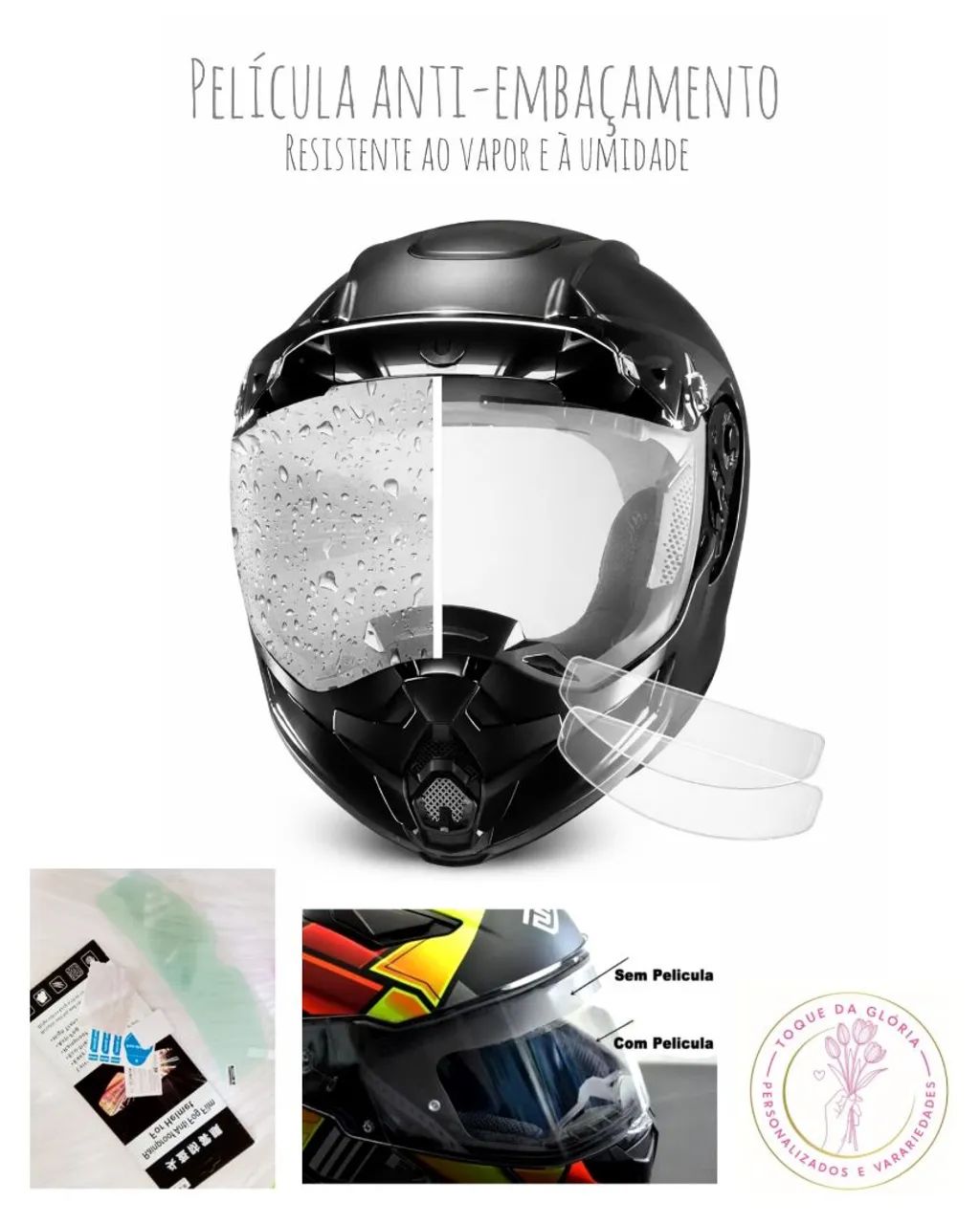 Película anti-embaçamento para capacete 