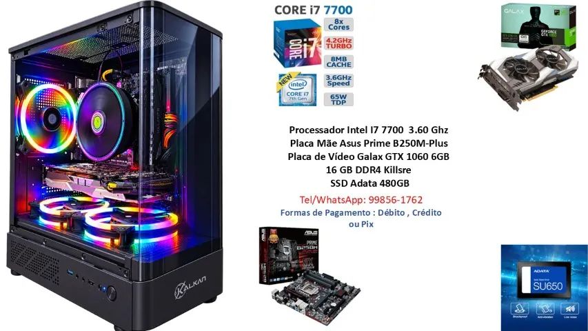 ゲーミングPC　ガレリア i7 7700 GTX1060 SSD500GB PC Gamer Core I7 7700 GTX 1060 6GB - Completo - Até 12 X 227,00