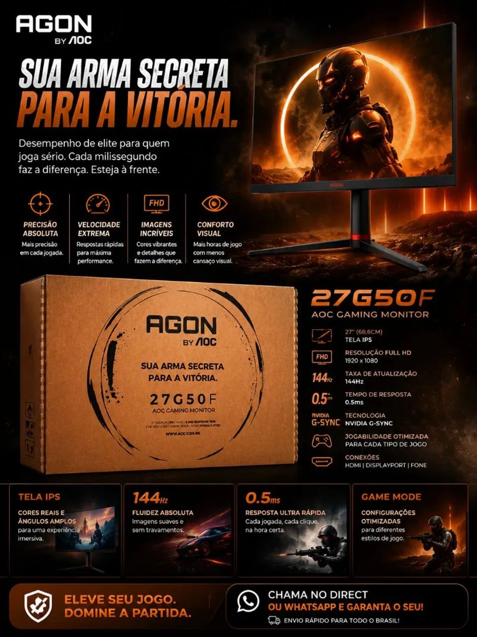Monitor Gamer AOC AGON 27G50F, de 27 polegadas, com 144 Hz e painel IPS Full HD. ?