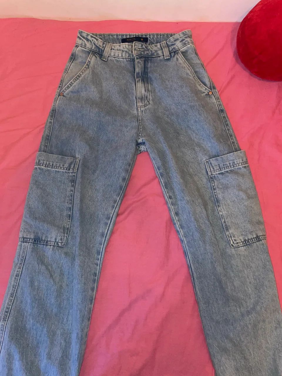calça jeans cargo azul clara