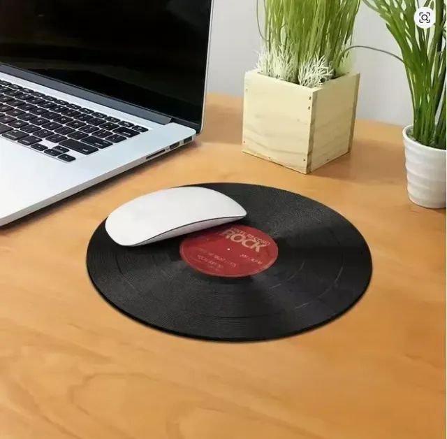 Mouse pad redondo com disco de vinil vintage, sola de borracha  - Foto 3