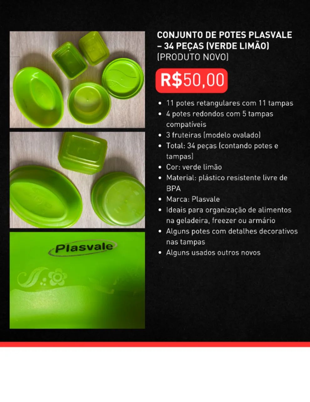Conjunto de potes Plasvale verde