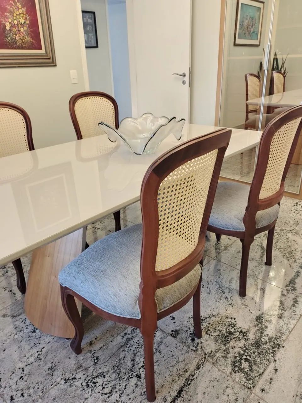 Conjunto 4 Cadeiras de Jantar Estilo Luís XV - Madeira Maciça e Palinha Natural - Foto 5