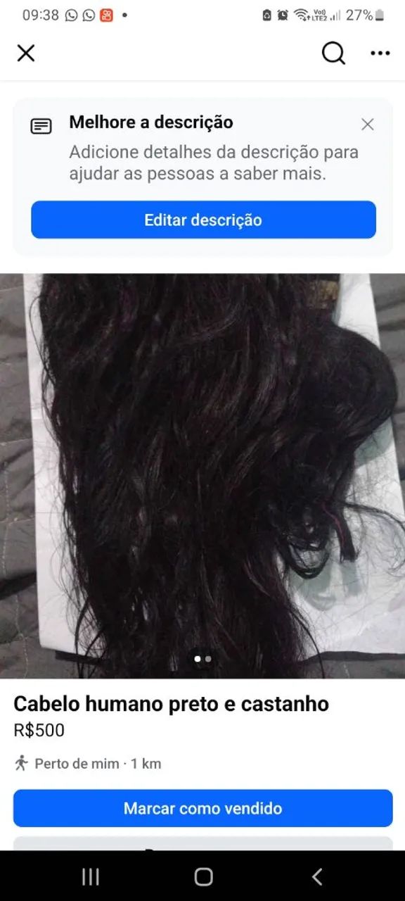 Cabelo humano preto e castanho.