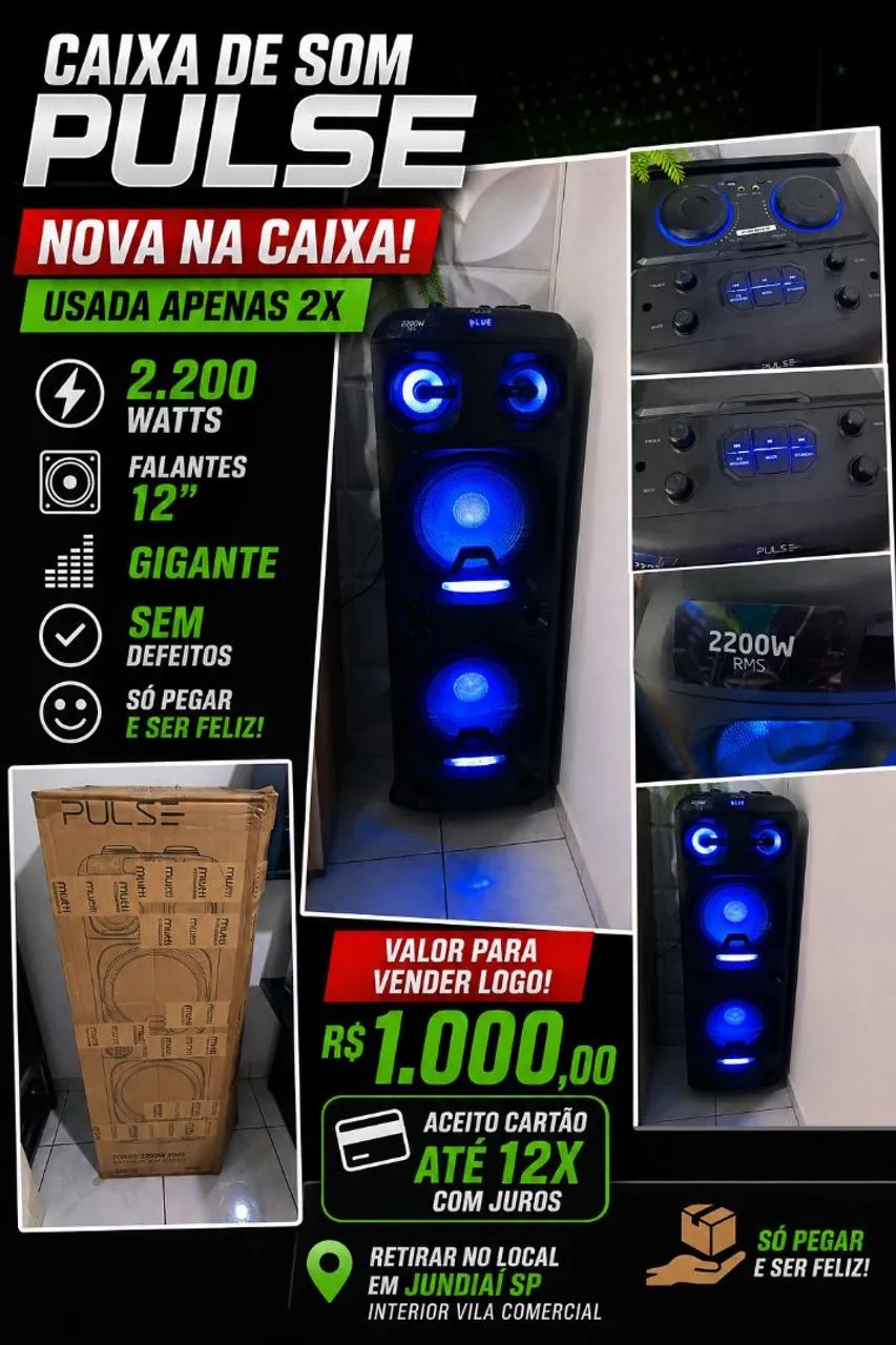 Caixa de som pulse 2.200w gigante na caixa