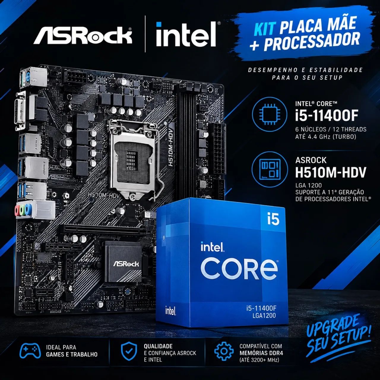 Kit placa mãe H510M AsRock+ processador i5 11400f 