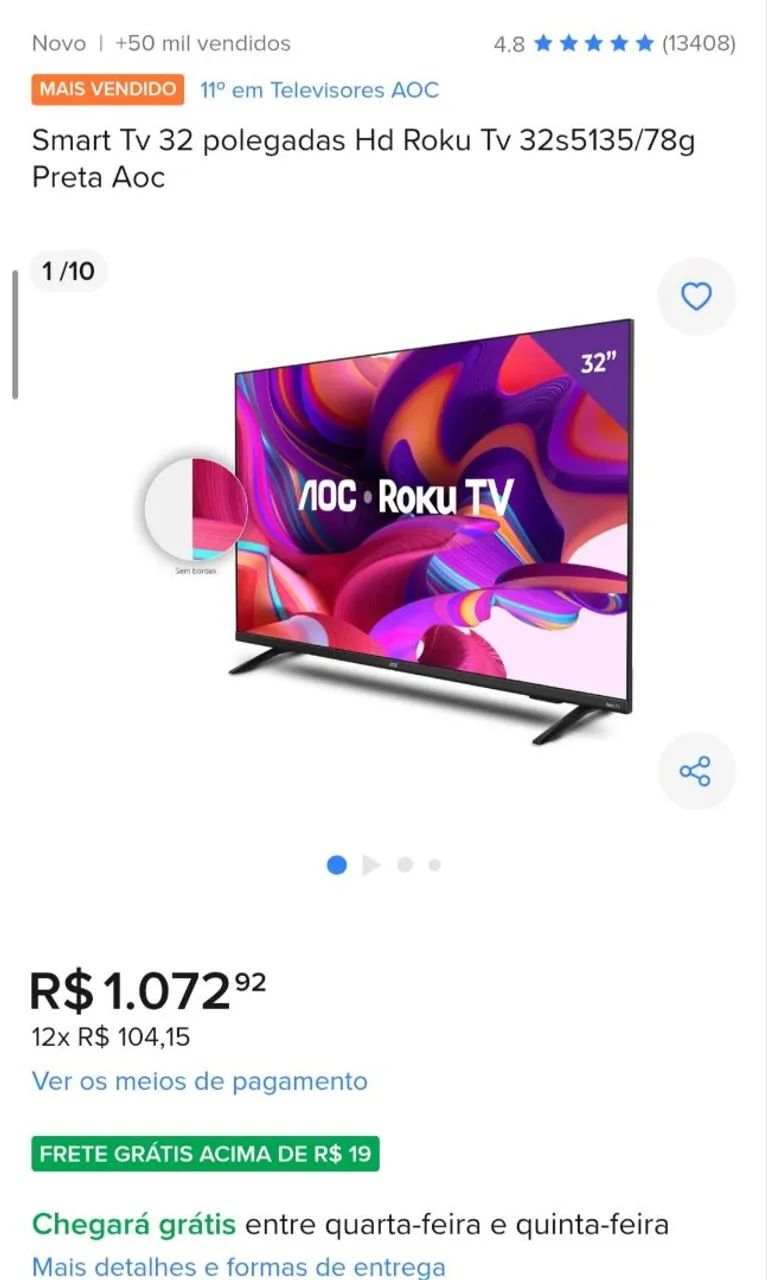 Televisão Smartv Roku TV 32 polegadas  - Foto 2