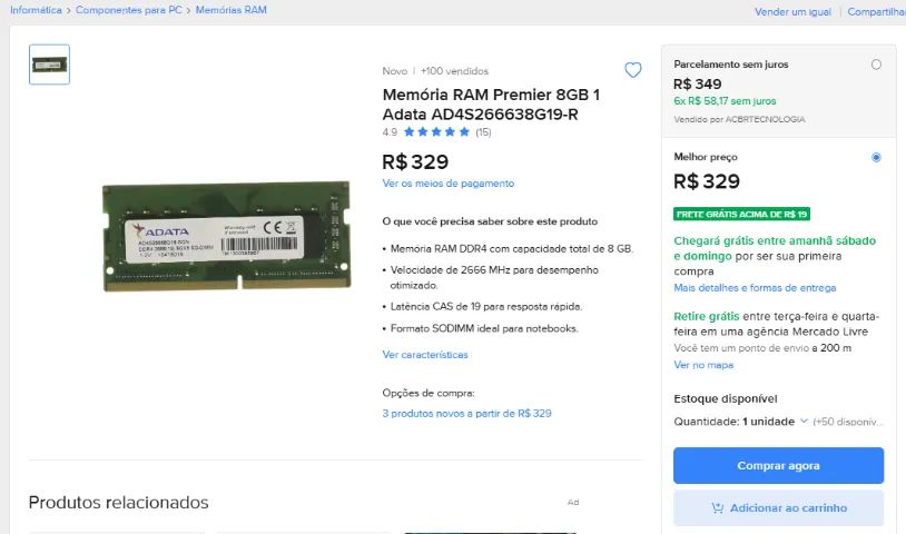 MEMÓRIA NOTEBOOK VERDE 8GB - Foto 2