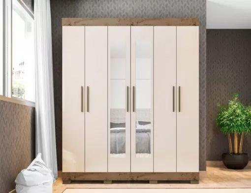 Guarda roupa 2062 6 portas com espelho 2 gavetas P628 - Foto 3