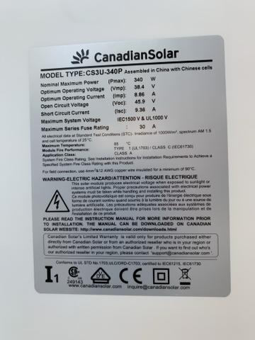 Placa Painel Solar Fotovoltaico Canadian CS3U-340P 340W - Foto 4