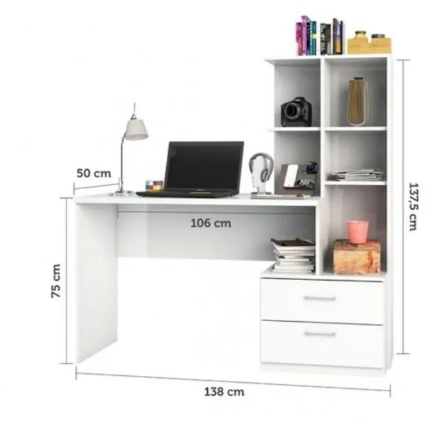 Escrivaninha 2 Gavetas com Prateleiras Poli - Novo - Mega Oferta - Foto 2