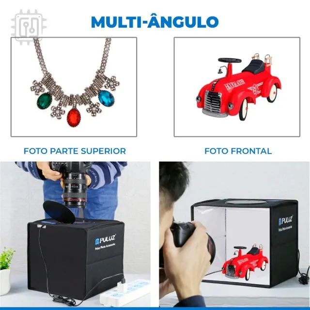 Caixa de luz Box Estúdio Fotográfico Portátil de 25cm 144 luzes LED e 6 cenários 12 cores - Foto 4
