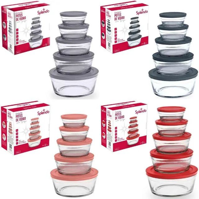 Conjunto Potes De Vidro Com Tampa  5pcs Cinz Splendo Wg11122 - Foto 2
