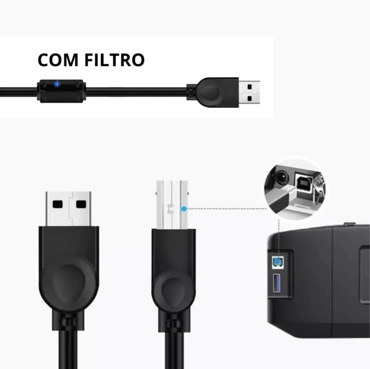 Cabo USB 2.0 para Impressora e Scanner 1,5m HP Epson Universal - Foto 3