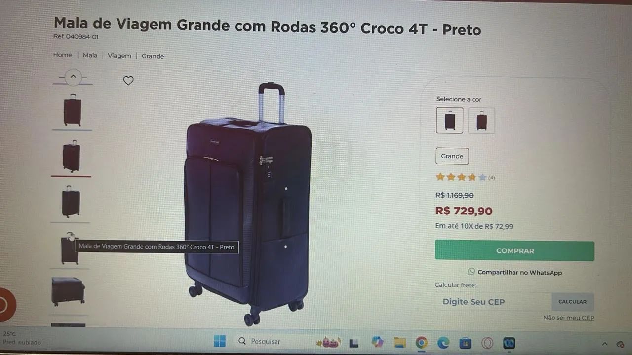 Mala de Viagem Grande com Rodas 360° Croco 4T - Preto - Foto 3