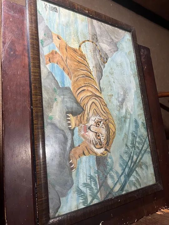 Quadro antigo tigre chinês  - Foto 3